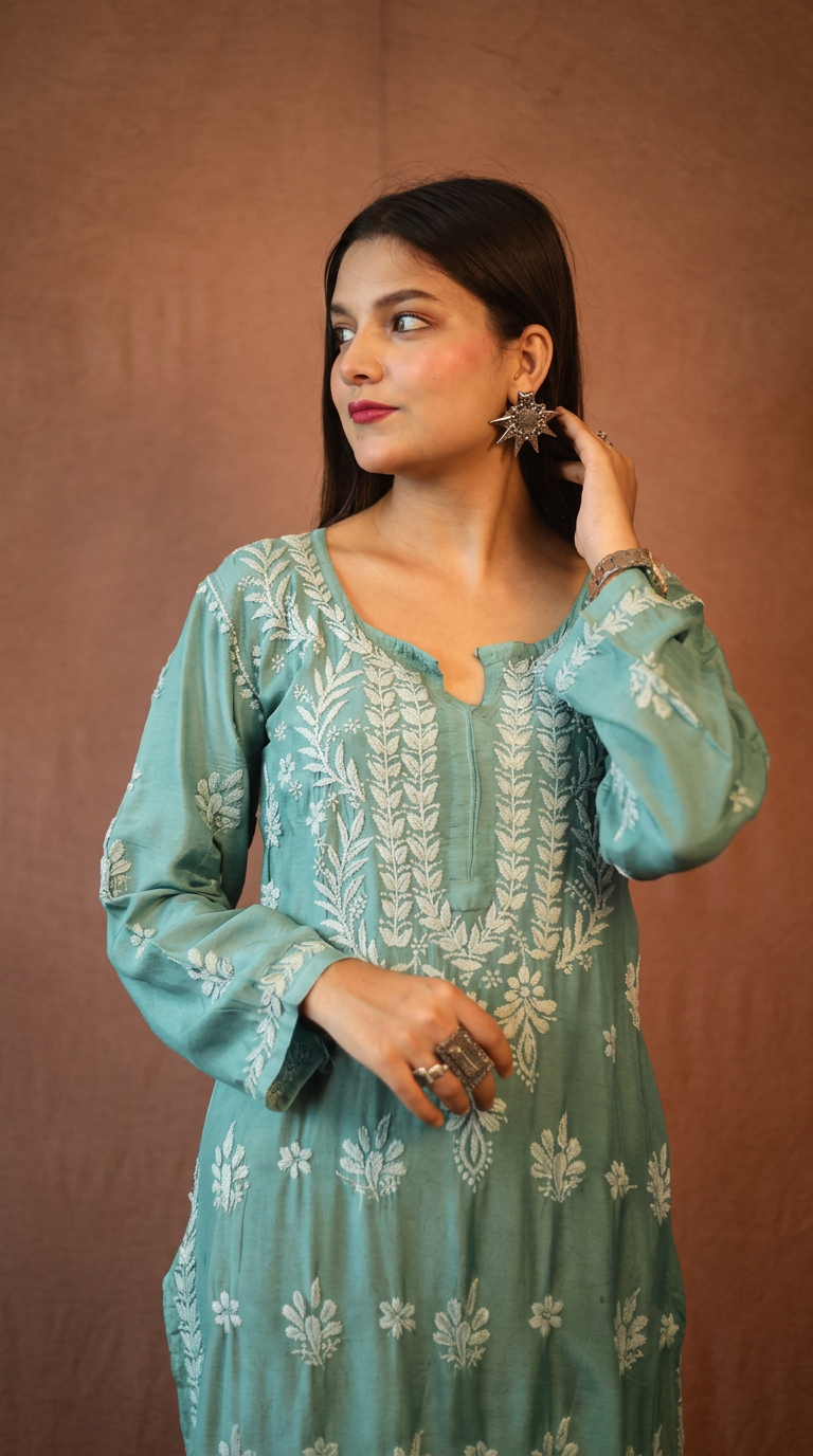 Lucknow Chikankari Hand Embroidered Kurti view 2