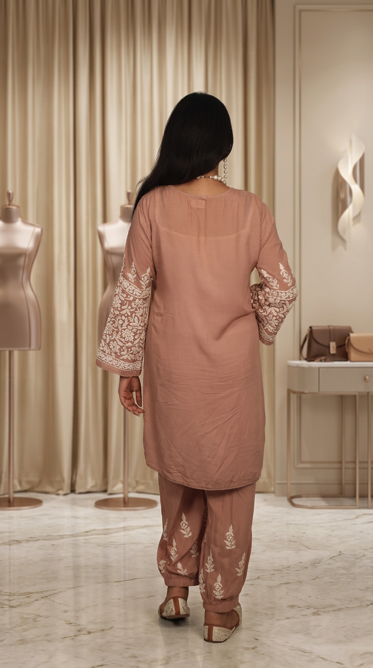 Lucknow Chikankari Hand Embroidered Set Kurti and Plazzo view 3