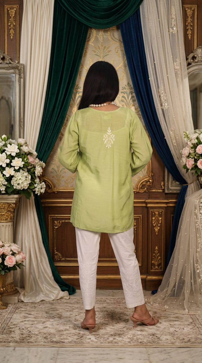 Chikankari Hand Embroidered Muslin Short Top view 6