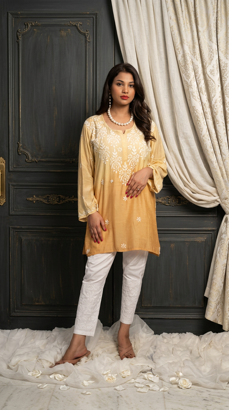 Chikankari Hand Embroidered Short Top