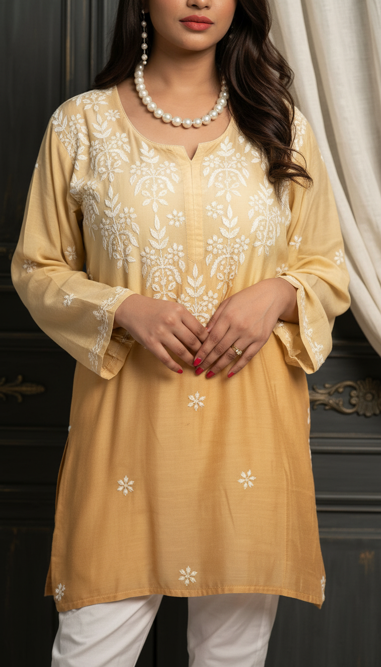 Chikankari Hand Embroidered Short Top view 2
