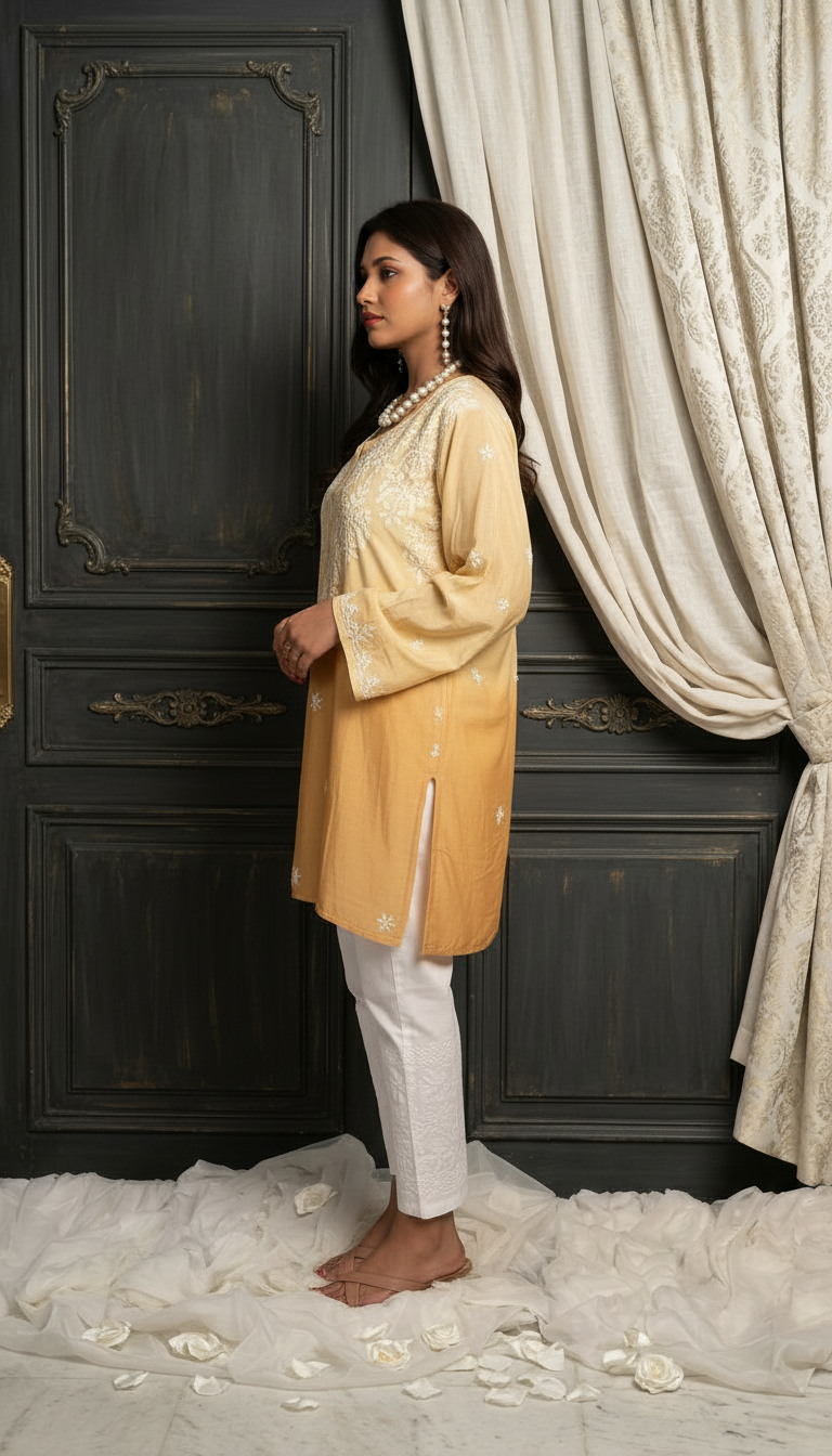 Chikankari Hand Embroidered Short Top view 3