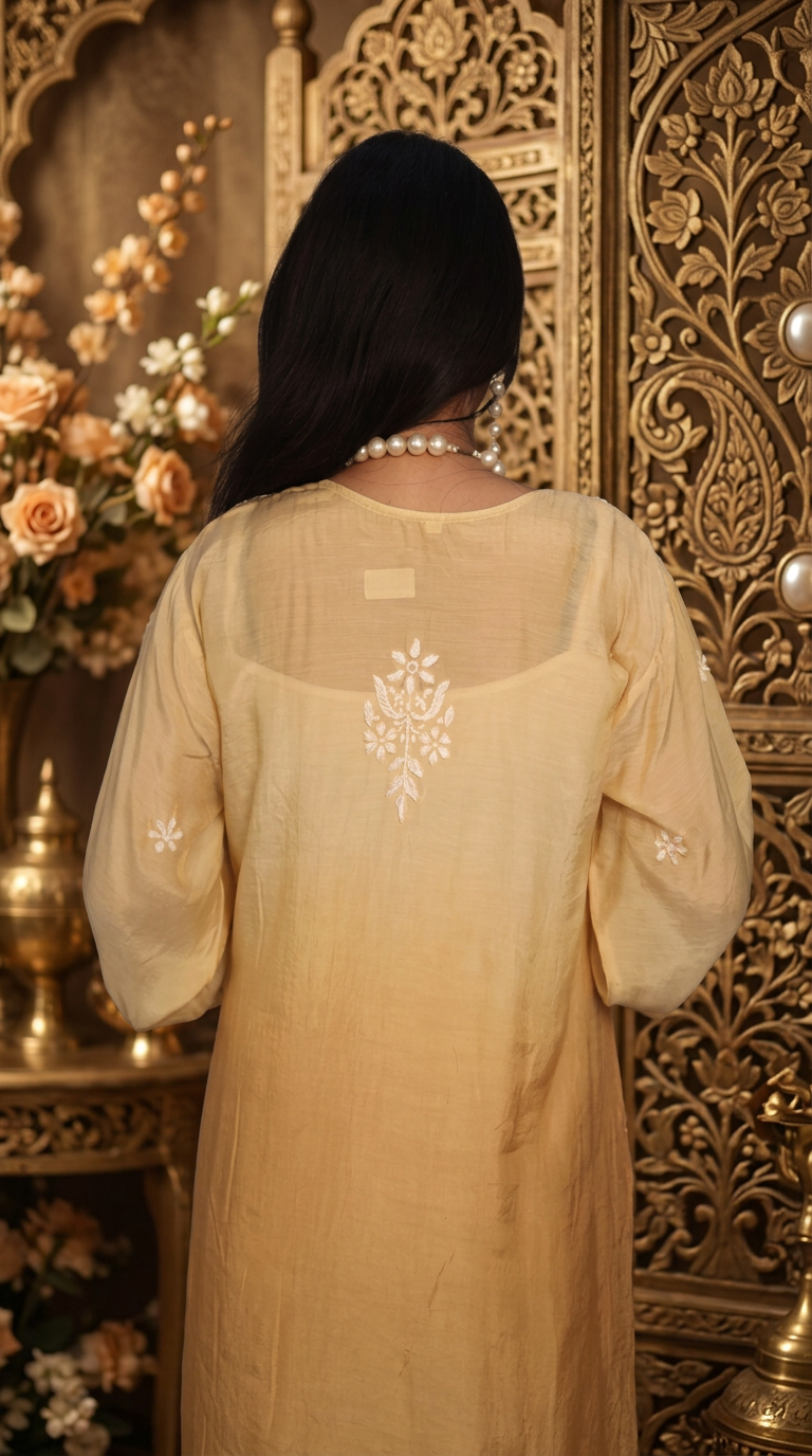 Chikankari Hand Embroidered Short Top view 4