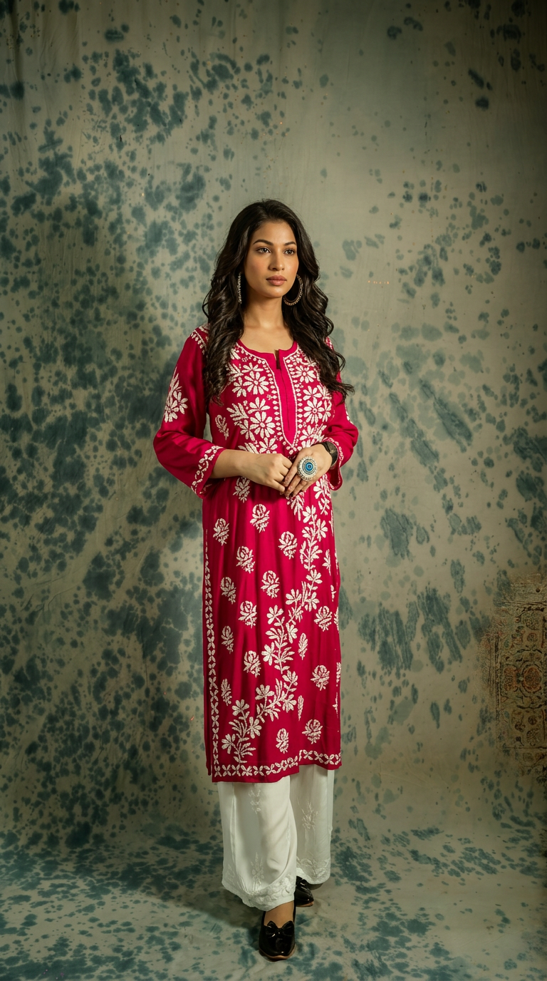 Chikankari Hand Embroidered Modal Kurti view 2