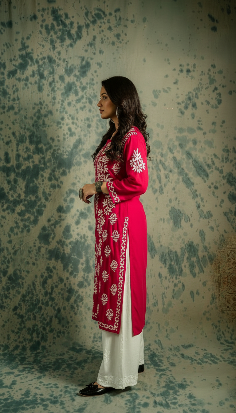 Chikankari Hand Embroidered Modal Kurti view 3