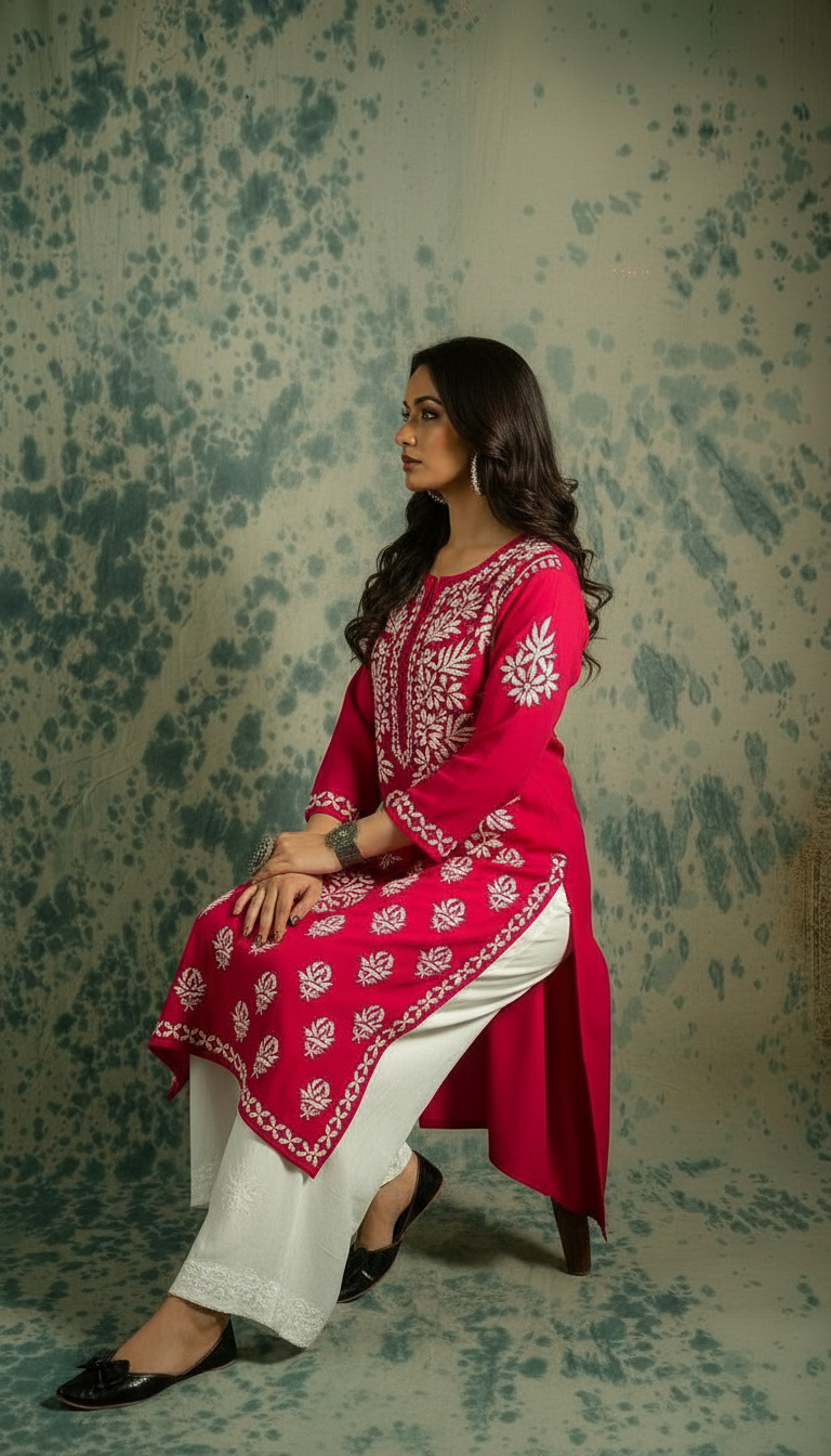 Chikankari Hand Embroidered Modal Kurti view 5