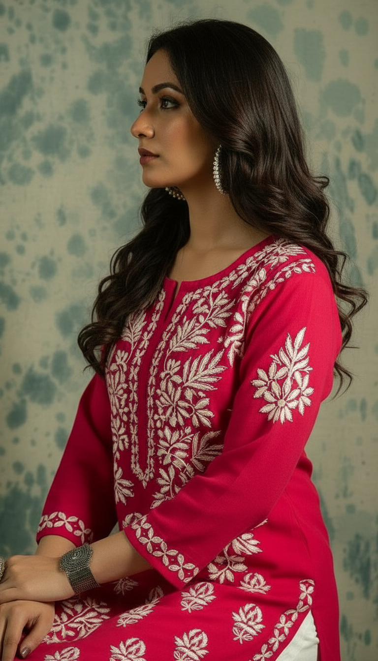Chikankari Hand Embroidered Modal Kurti view 6