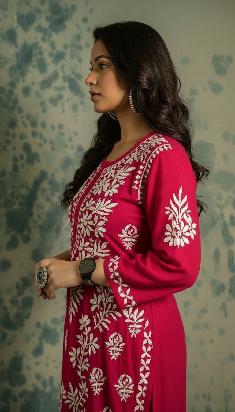 Chikankari Hand Embroidered Modal Kurti view 4
