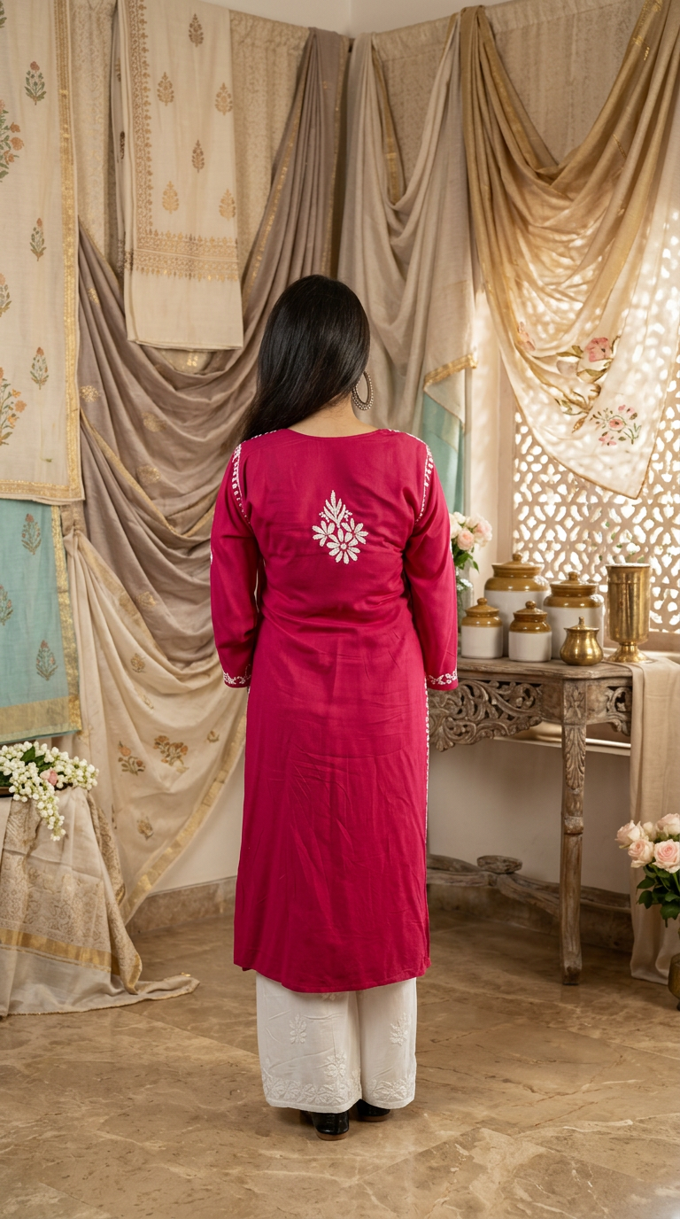 Chikankari Hand Embroidered Modal Kurti view 7
