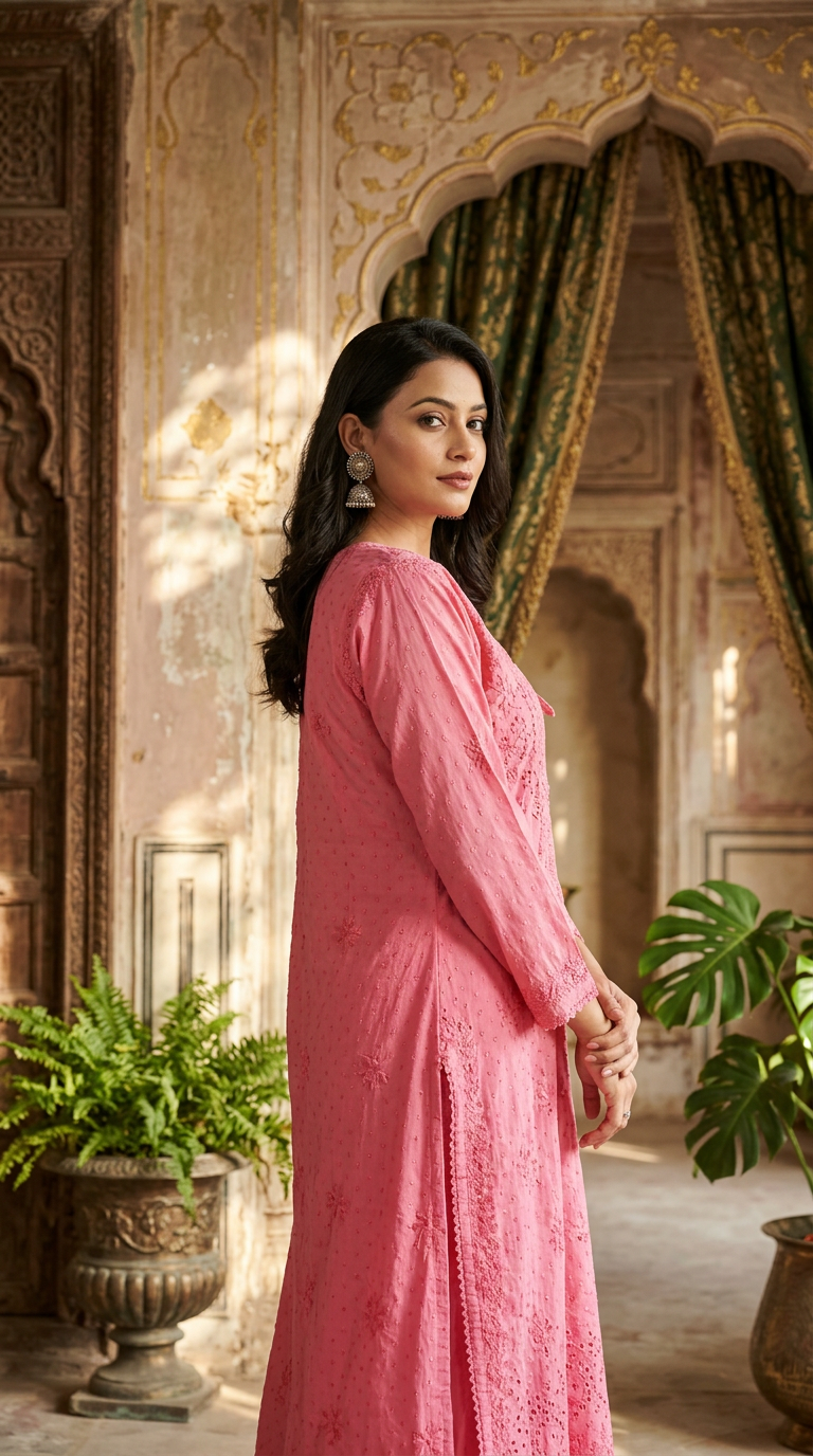 Chikankari Hand Embroidered Angrakha Style Kurti view 2