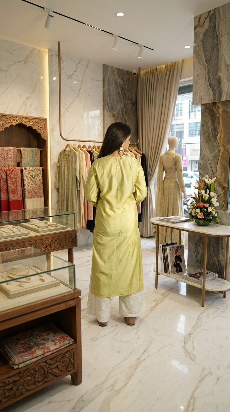 Chikankari Hand Embroidered Chanderi Kurti view 3