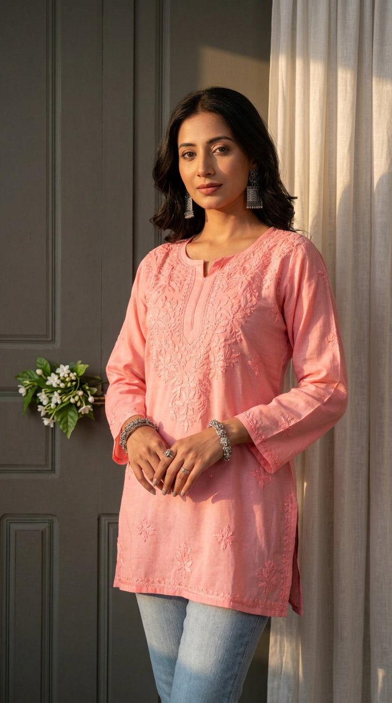 Chikankari Hand Embroidered Rayon Short Top