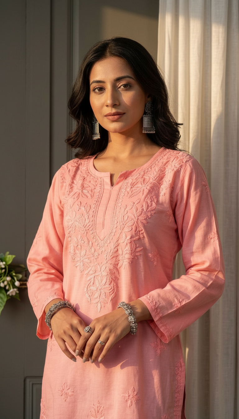 Chikankari Hand Embroidered Rayon Short Top view 2
