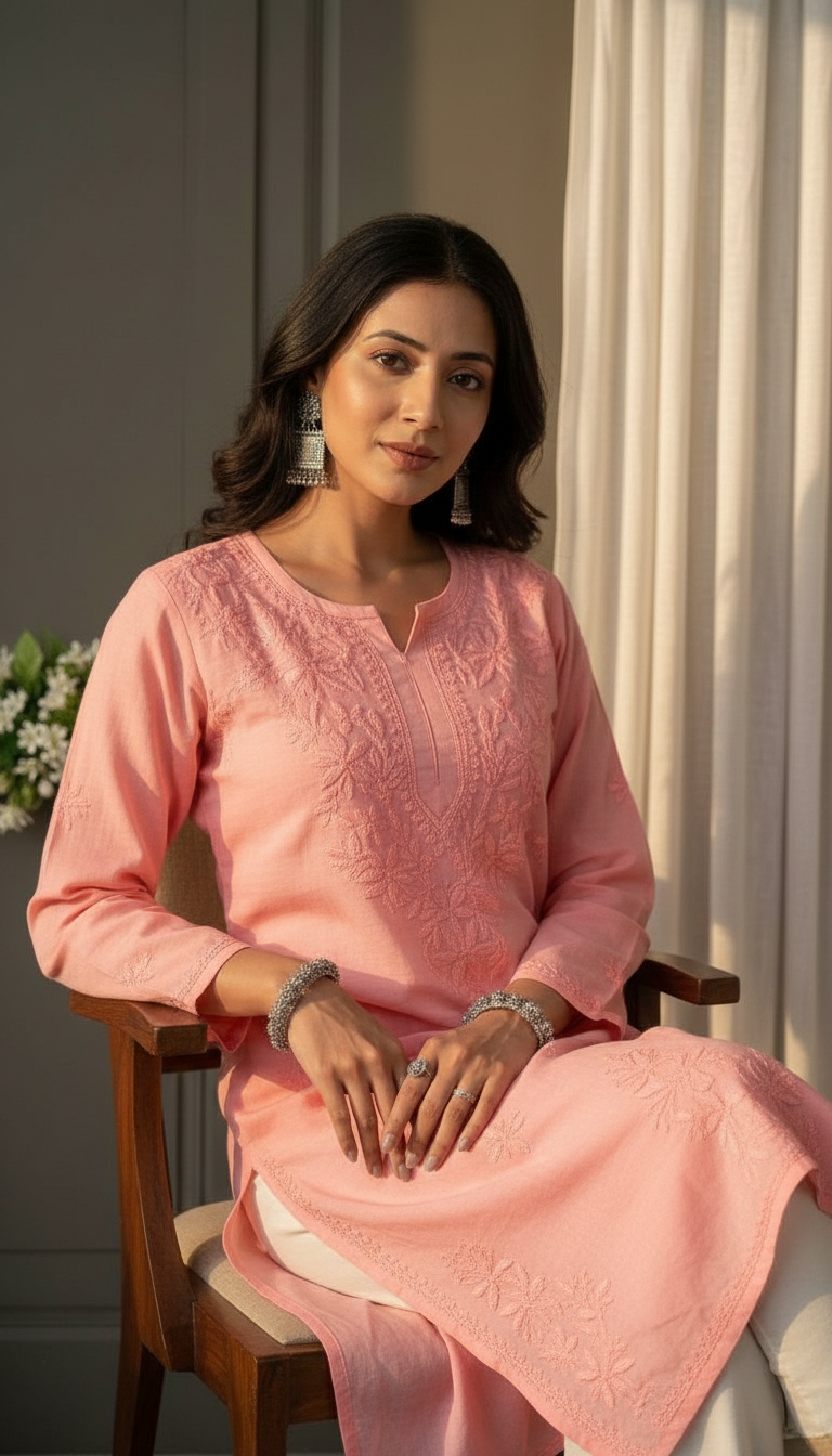 Chikankari Hand Embroidered Rayon Short Top view 3