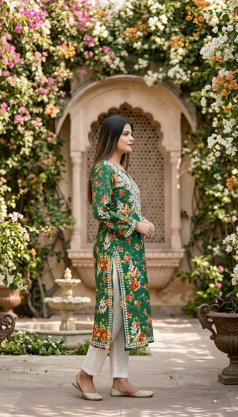 Chikankari Hand Embroidered Printed Kurti view 4