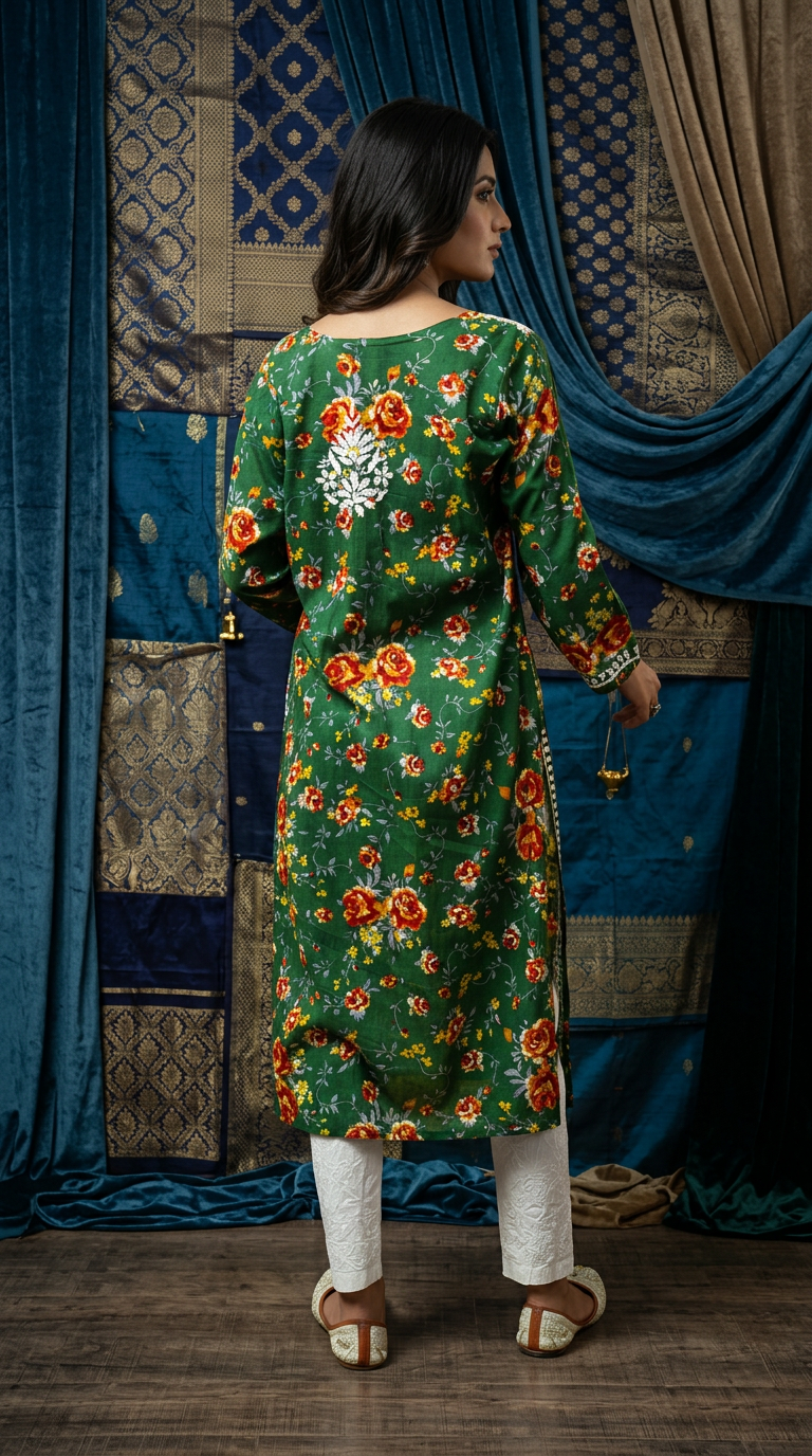 Chikankari Hand Embroidered Printed Kurti view 5