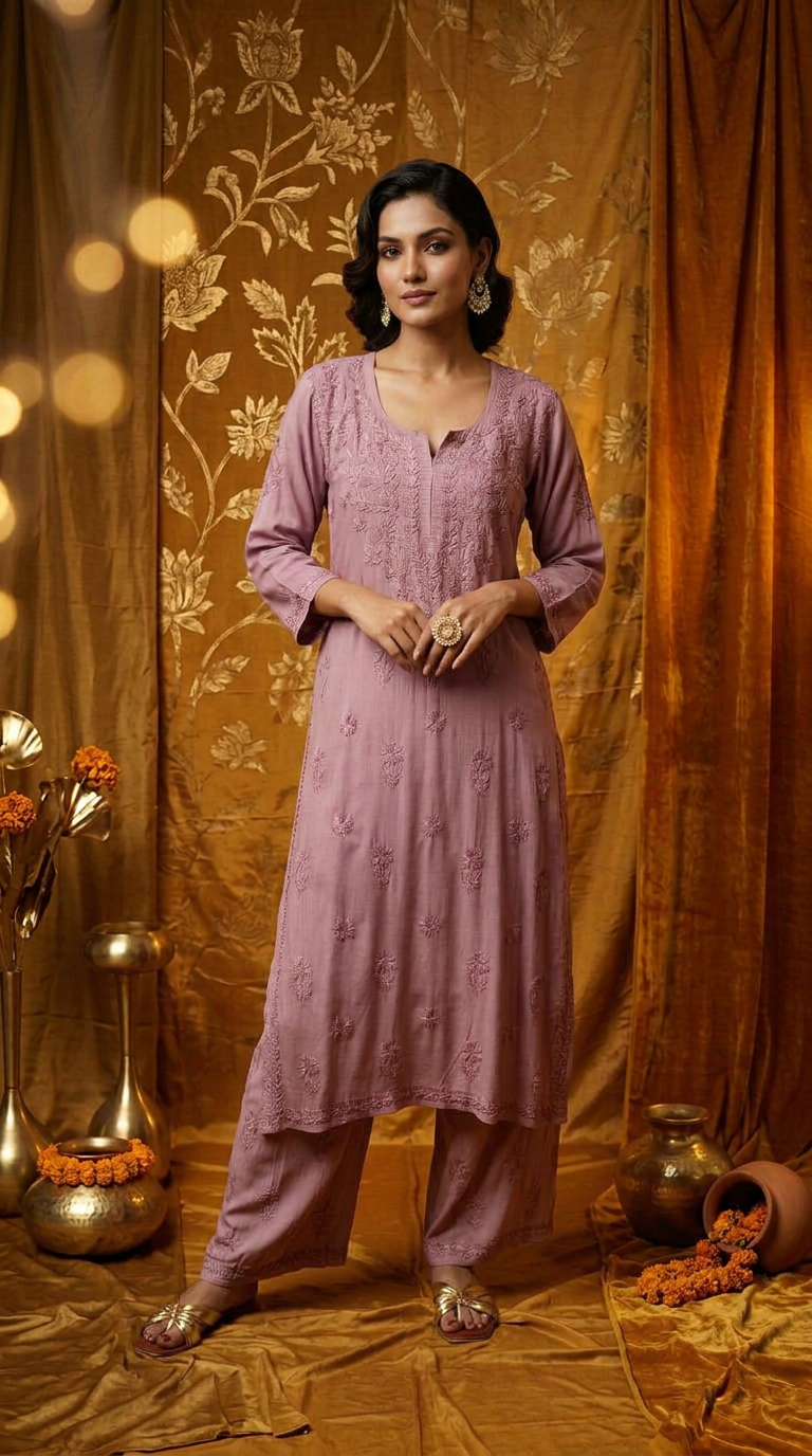 Chikankari Hand Embroidered Modal Set and Dyeable Fabrics
