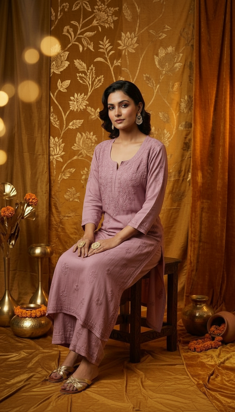 Chikankari Hand Embroidered Modal Set and Dyeable Fabrics view 2
