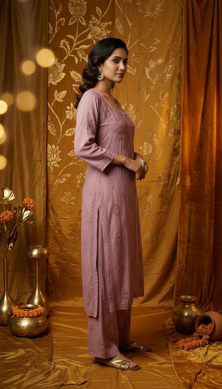 Chikankari Hand Embroidered Modal Set and Dyeable Fabrics view 3