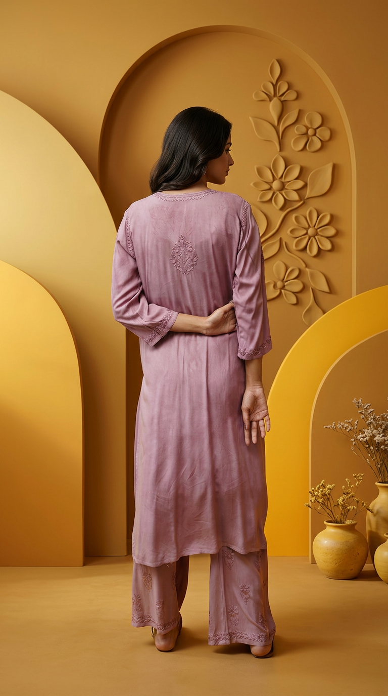 Chikankari Hand Embroidered Modal Set and Dyeable Fabrics view 4