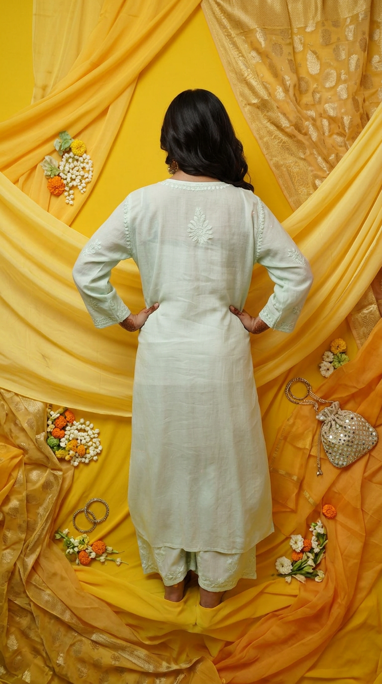 Chikankari Hand Embroidered Modal Suit Set Kurti & Plazzo view 5