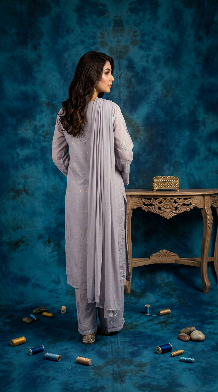 Chikankari Hand Embroidered Chanderi Suit Set view 4