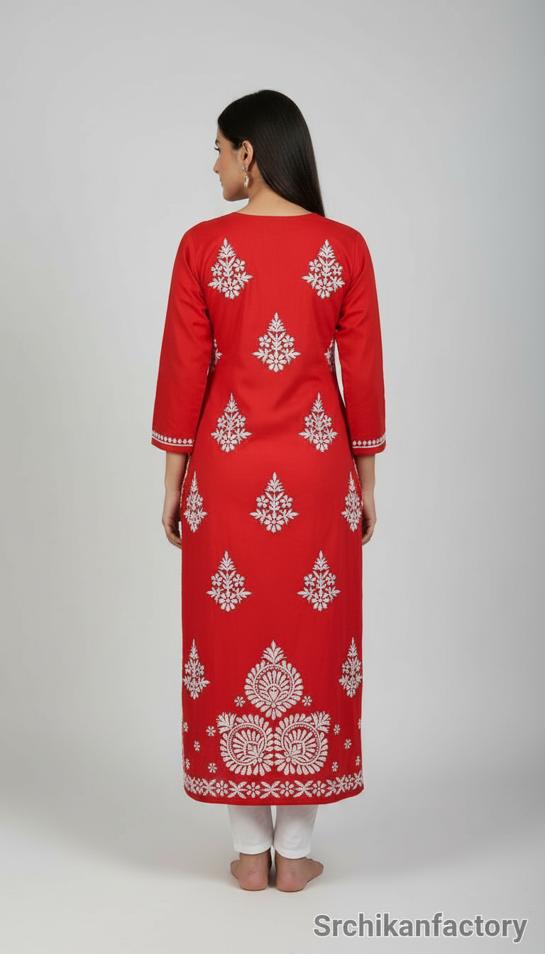 Red Embroidered Kurta view 2