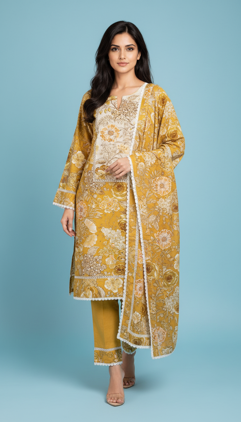 Floral Stitched Suit SD0077 YELLOW view 8