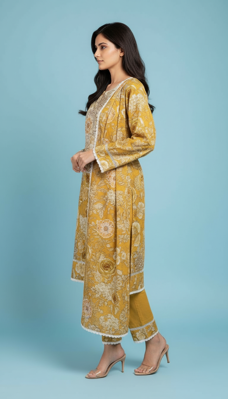 Floral Stitched Suit SD0077 YELLOW view 3