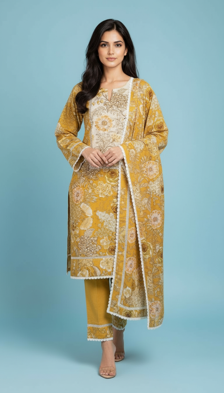 Floral Stitched Suit SD0077 YELLOW view 2
