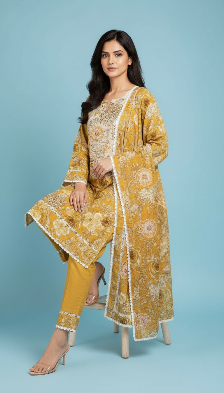 Floral Stitched Suit SD0077 YELLOW view 7