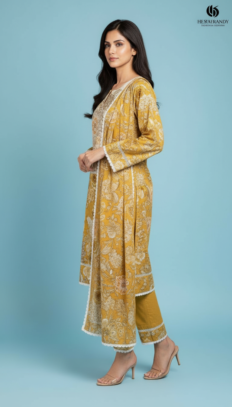 Floral Stitched Suit SD0077 YELLOW view 4