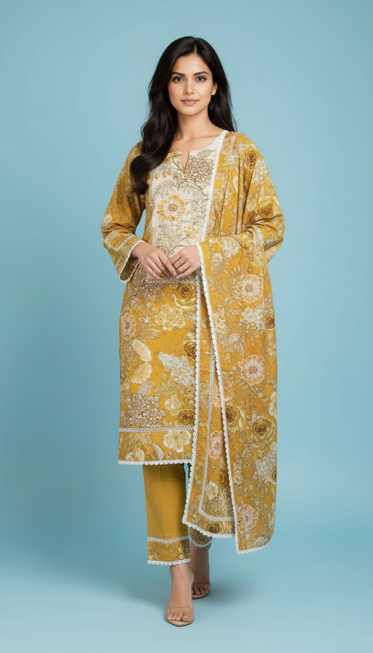 Floral Stitched Suit SD0077 YELLOW view 6