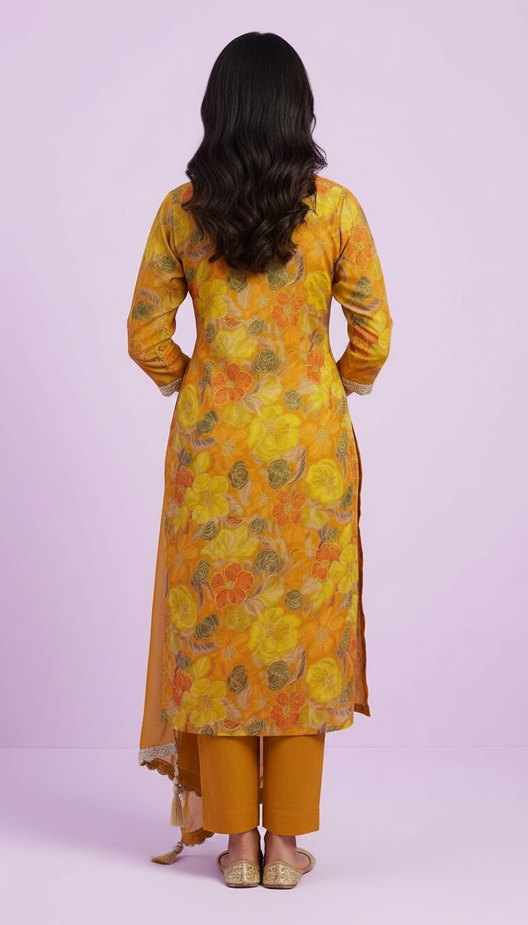 Floral Yellow Unstitched Suit Set HC002264 view 4