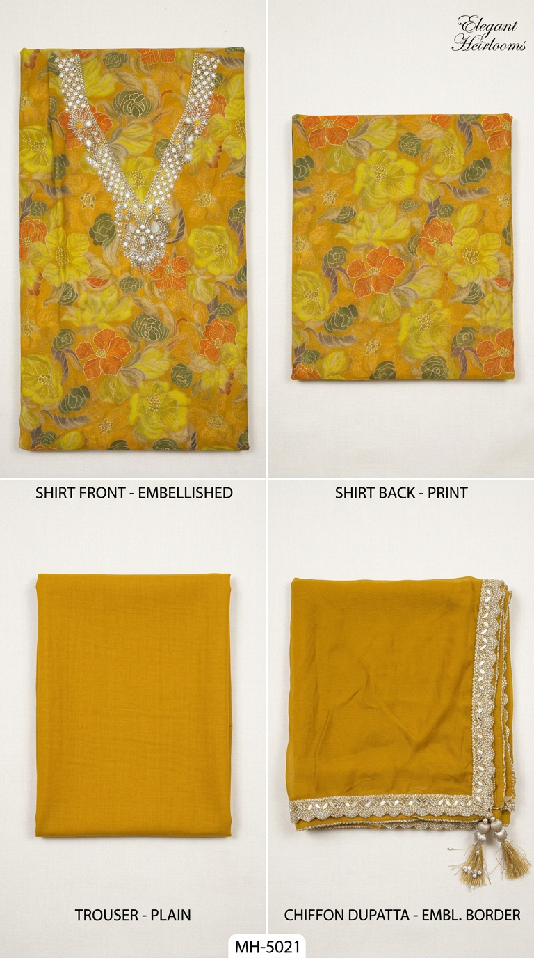 Floral Yellow Unstitched Suit Set HC002264 view 3