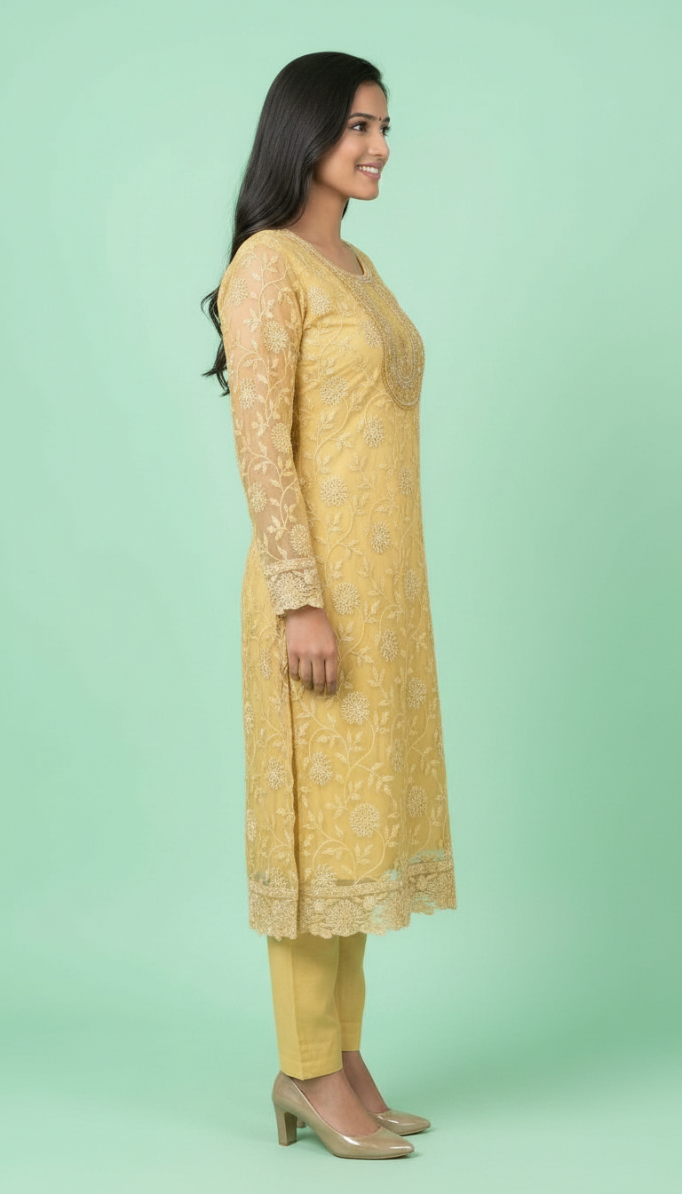 Fully Embroidered Pure Chiffon Unstitched 3 piece Suit Yellow view 2