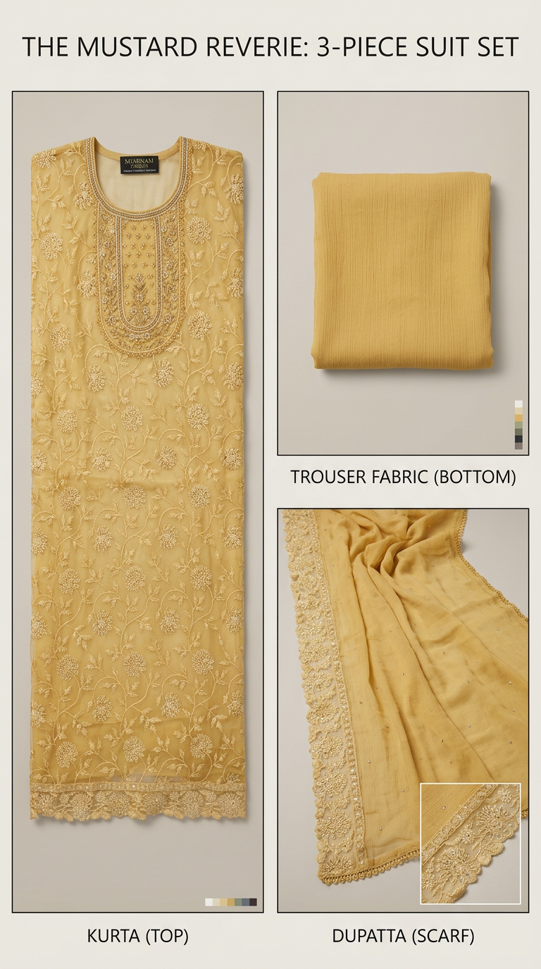Fully Embroidered Pure Chiffon Unstitched 3 piece Suit Yellow view 4