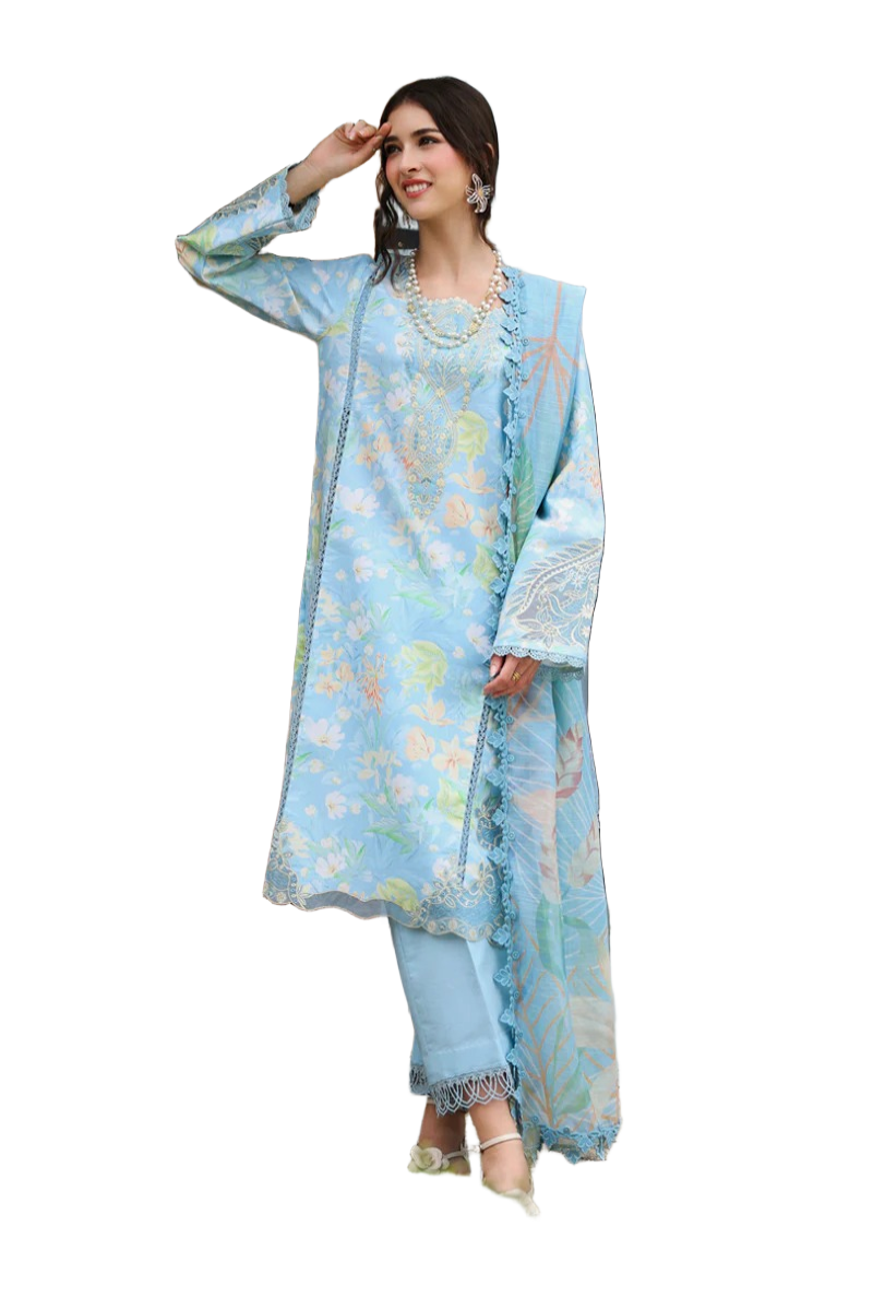 Rang Rasiya Lifestyle Gardenia Cloud Blue Lawn Embroidered Summer Suits / DF0033 view 2