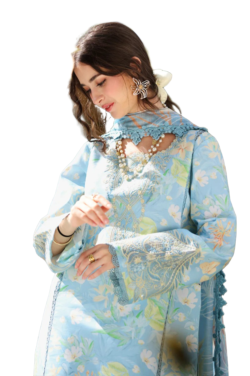 Rang Rasiya Lifestyle Gardenia Cloud Blue Lawn Embroidered Summer Suits / DF0033 view 3