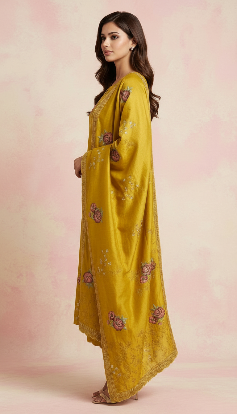 Heavy Embroidered Reshm Work Yellow / HC001798 view 2