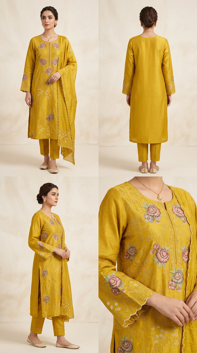 Heavy Embroidered Reshm Work Yellow / HC001798 view 4