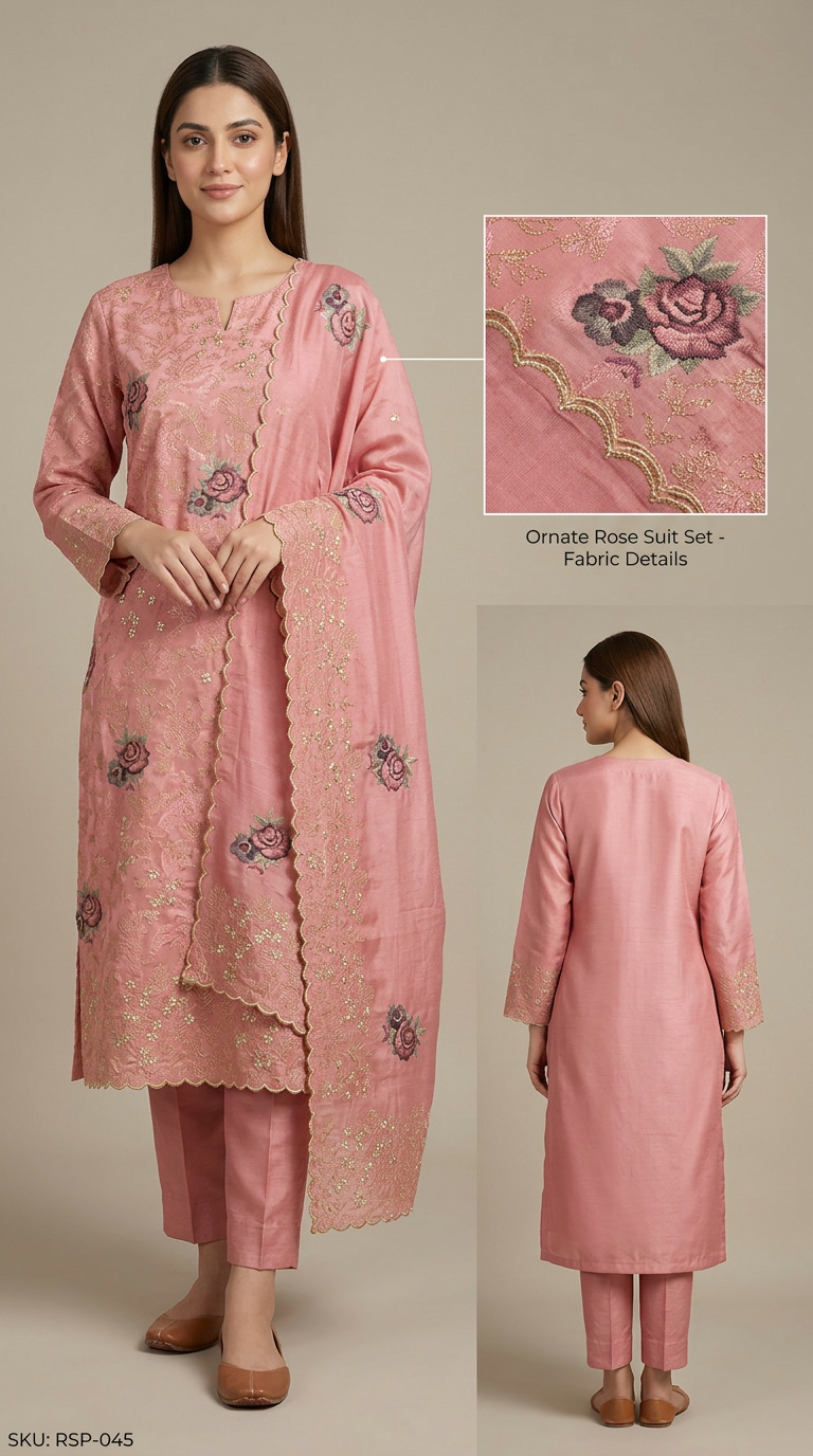 Heavy Embroidered Reshm Work Suit -  Baby Pink / HC001798 view 4
