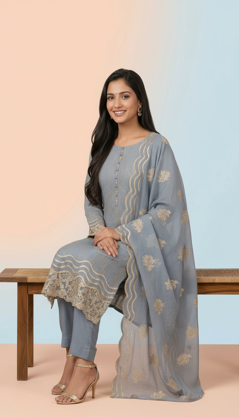 Squence Embroidered Pure Organza Unstitch Suit 5763- A  / SD00156 view 4