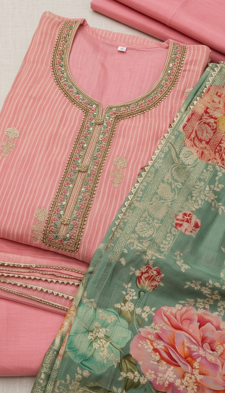 Pure Organza Embroidered Semi Unstitched Suit - Pink - A 5 / HC001673 view 4
