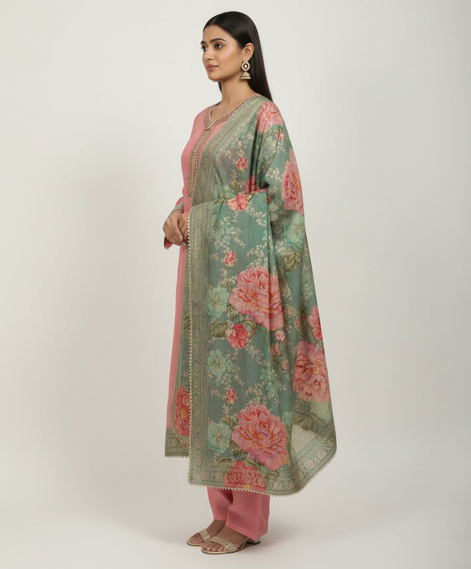 Pure Organza Embroidered Semi Unstitched Suit - Pink - A 5 / HC001673 view 2