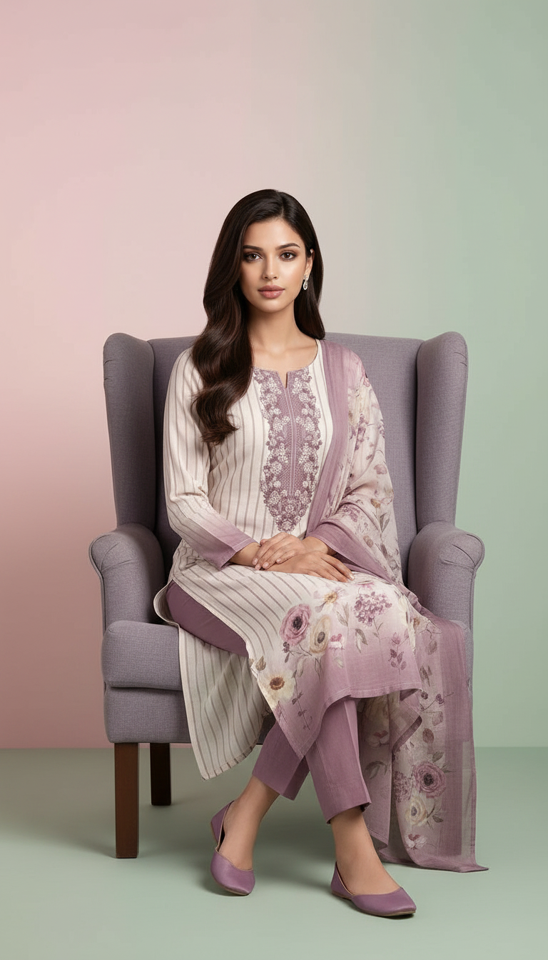 Pure Soft Muslim Printed Suit - 2212 - B / HC001941 view 4