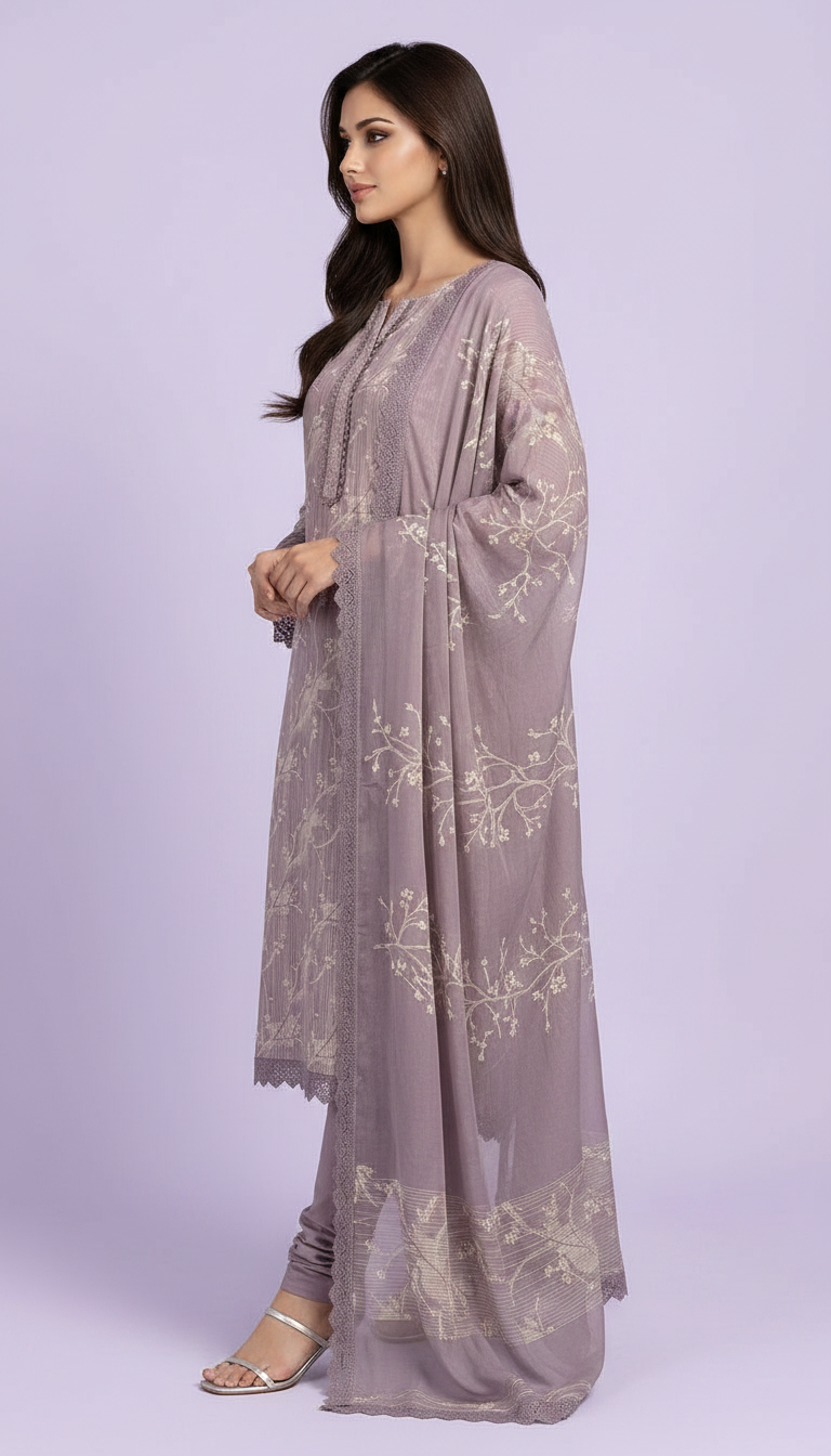 Pure Soft Muslim Silk Stylish Suit Purple / HC001940 view 2