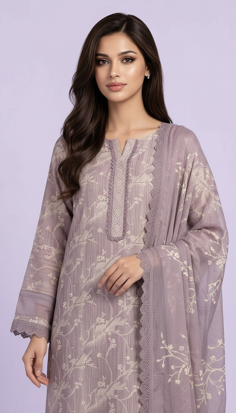 Pure Soft Muslim Silk Stylish Suit Purple / HC001940 view 3