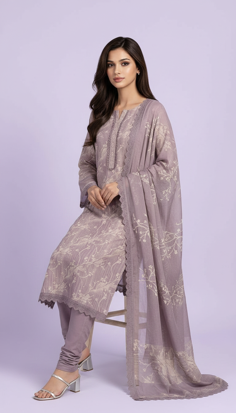 Pure Soft Muslim Silk Stylish Suit Purple / HC001940 view 4