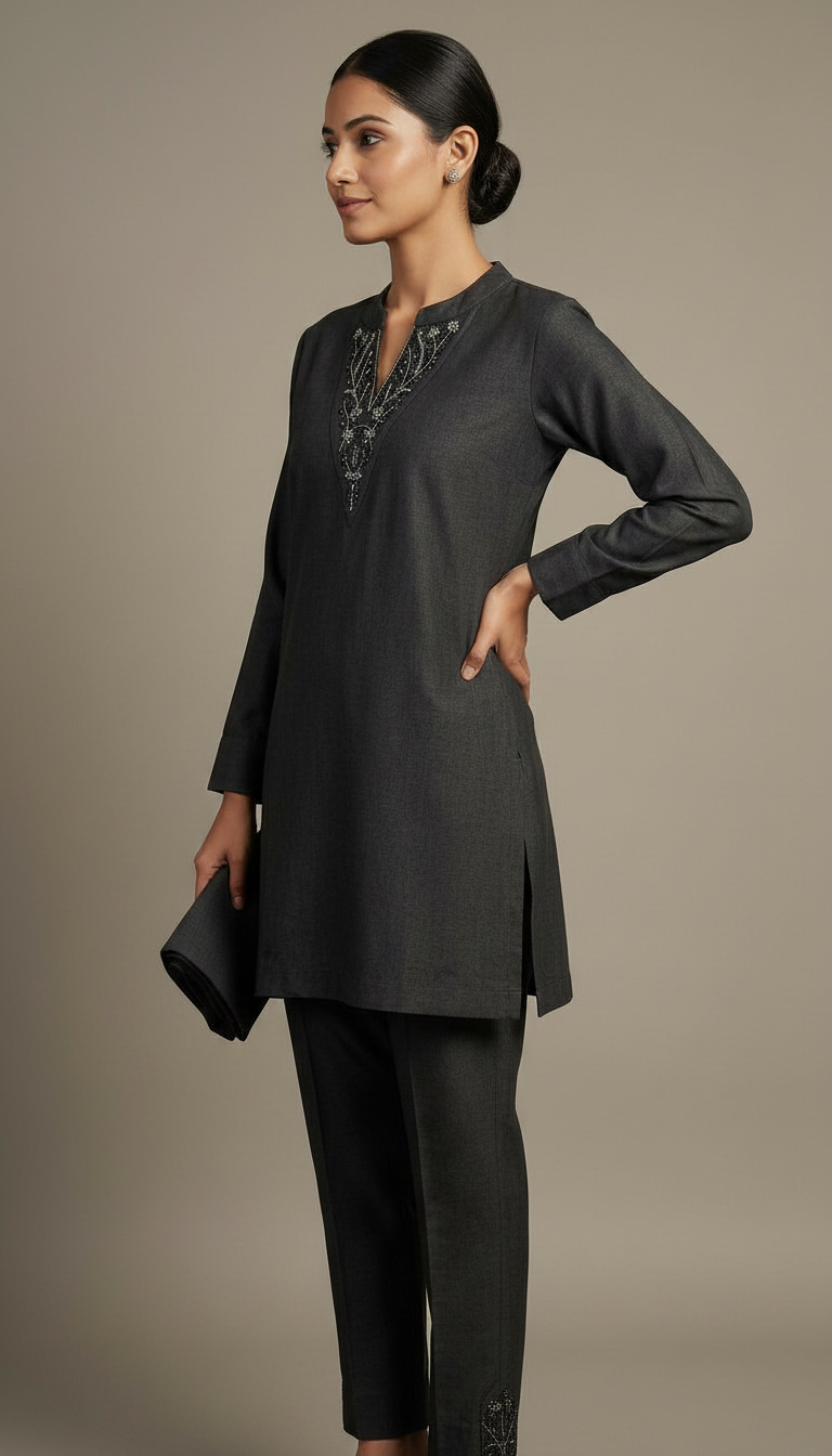 Charcoal Black Cotton Stylish Cord Set 3242 / HC002465 view 2